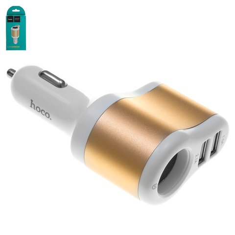 Автомобільний зарядний пристрій Hoco UC206, USB вихід 5В 1A 2.1А, 12 В, золотисте, біле, 15 Вт