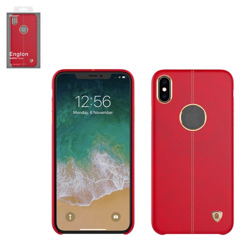 Чохол Nillkin Englon Leather Cover для iPhone XS, червоний, з отвором під логотип, пластик, PU шкіра, #6902048164444