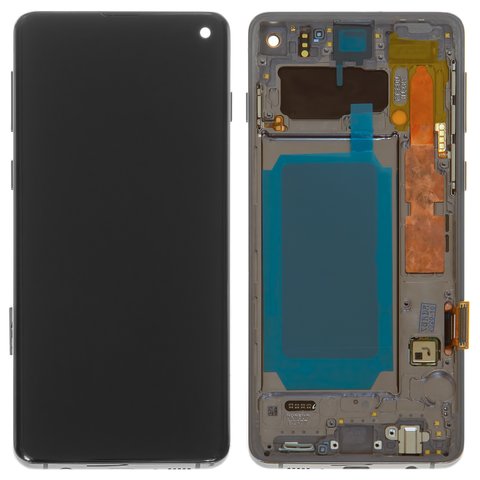 Дисплей для Samsung G973 Galaxy S10, чорний, з рамкою, Оригінал переклеєне скло 