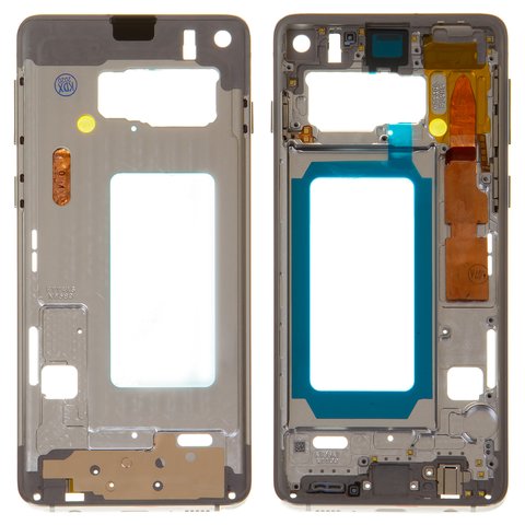 Середня частина корпусу для Samsung G973 Galaxy S10, біла, з боковою кнопкою, рамка кріплення дисплея