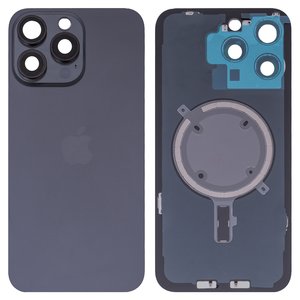 Задняя панель корпуса для iPhone 15 Pro Max, черная, со стеклом камеры, High Copy