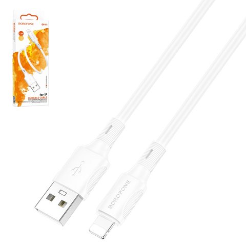 USB кабель Borofone BX80, USB тип A, Lightning, 100 см, 2,4 А, белый, #6974443385199