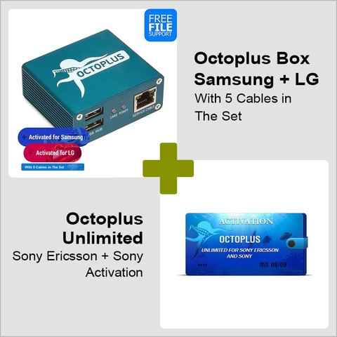 Octoplus Box Samsung + LG con juego de cables 5 en 1 + activación Octoplus Unlimited para Sony Sony Ericsson