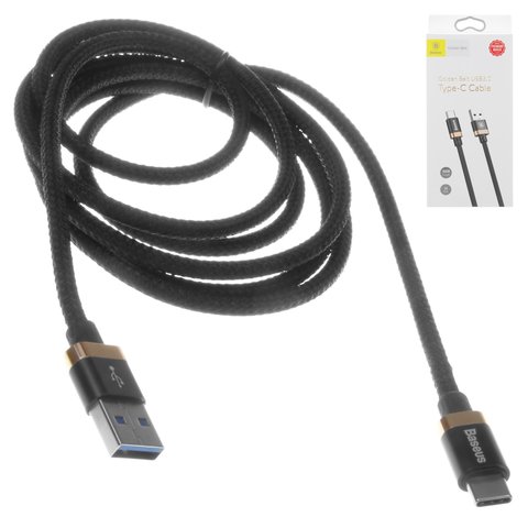 Cable USB Baseus Golden Belt, USB tipo A, USB tipo C, 150 cm, 3 A, negro, dorado, con revestimiento de nylon, #CATGB A1V
