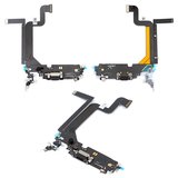Cable flex puede usarse con iPhone 14 Pro Max, del conector de carga, negro, con micrófono, con componentes, Original (PRC)