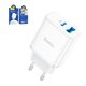 Mains Charger Hoco C105A, (20 W, Power Delivery (PD), white, 2 outputs) #6931474782946
