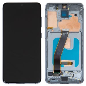 Pantalla LCD puede usarse con Samsung G980 Galaxy S20, G981 Galaxy S20 5G, blanco, con marco, original vidrio reemplazado , cloud white