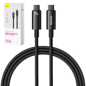 Cable USB Baseus Tungsten Gold, 2xUSB tipo C, 200 cm, 240 W, negro, con revestimiento de nylon, #CAWJ040101