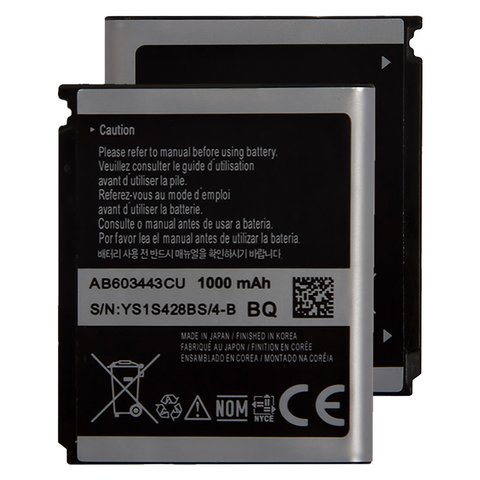 Battery AB603443CE compatible with Samsung G800, S5230 Star, Li ion, 3.7 V, 1000 mAh, Original PRC  