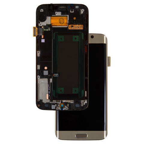 LCD compatible with Samsung G925F Galaxy S6 EDGE, golden, with frame, original change glass 