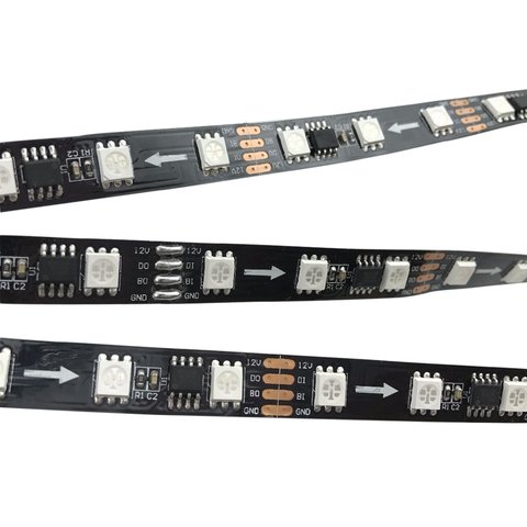 RGB LED Strip SMD5050, WS2818 black, with controls, IP20, 12 V, 60 LEDs m, 5 m 