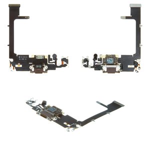 Шлейф для iPhone 11 Pro, коннектора наушников, коннектора зарядки, золотистый, с микрофоном, с компонентами, Original PRC 