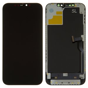Дисплей для Apple iPhone 12 Pro Max, черный, с рамкой, HC, с пластиками камеры и датчика приближения, OLED , OEM hard, SL