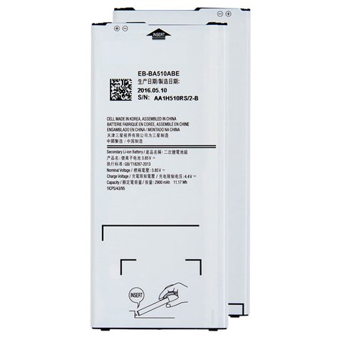Batería EB BA510ABE puede usarse con Samsung A510 Galaxy A5 2016 , Li ion, 3.85 V, 2900 mAh, Original PRC 