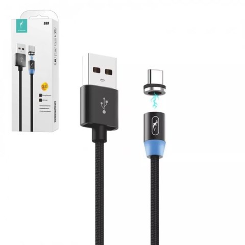 USB кабель SkyDolphin S59T Magnetic, USB тип C, USB тип A, 100 см, 2,4 А, черный, магнитный