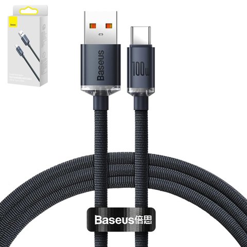 USB кабель Baseus Crystal Shine Series, USB тип C, USB тип A, 120 см, 100 Вт, черный, в нейлоновой оплетке, #CAJY000401